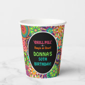 Bloemkracht 70's kleurrijke verjaardag papieren bekers (Achterkant)