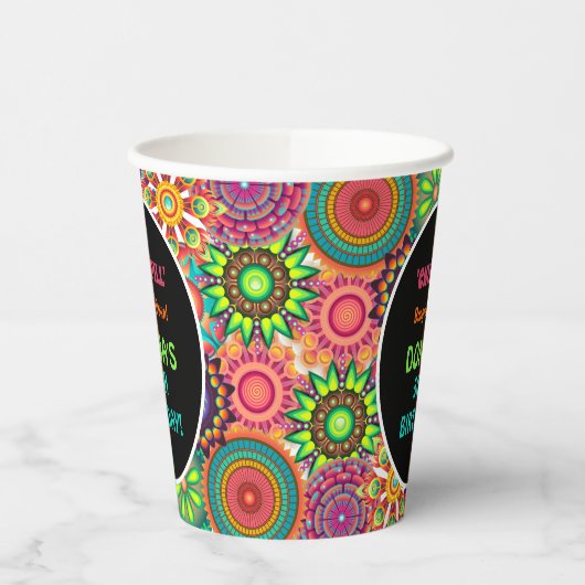 Bloemkracht 70's kleurrijke verjaardag papieren bekers (Links)