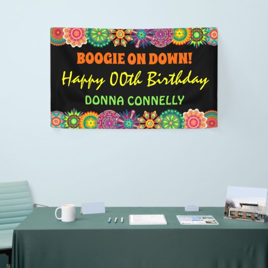 Bloemkracht 70's kleurrijke verjaardag spandoek (Beurs)