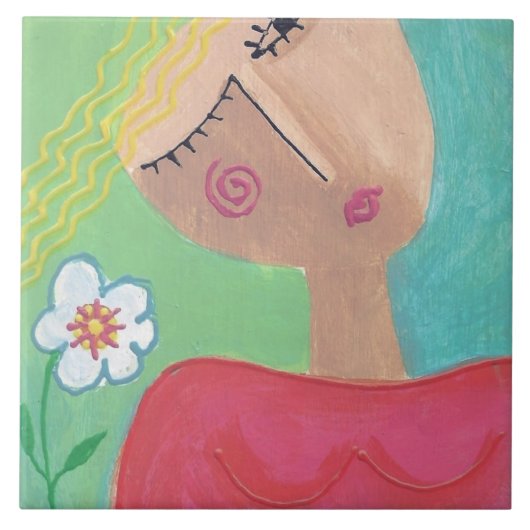 Bloemkracht Abstract schilderij Tegeltje (Voorkant)