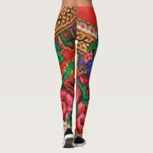 Bloemkracht in donkerrood en gemengd groen ontwerp leggings