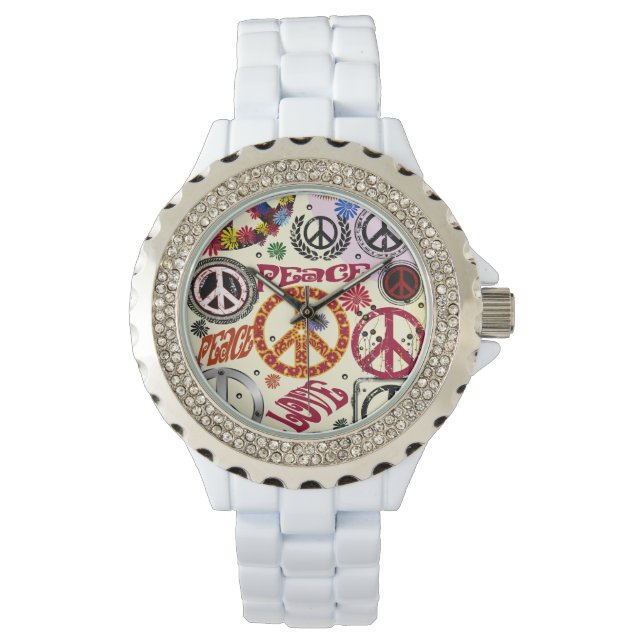 Bloemkracht Vrede & Liefde Hippie Horloge (Voorkant)