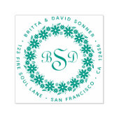 Bloemkrans 3 monogrammen - retouradres  zelfinktende stempel (Design)