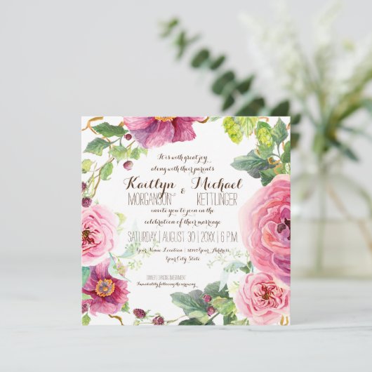 Bloemkrans bladtak bessen Rozen pioenrozen Kaart (Staand voorkant)