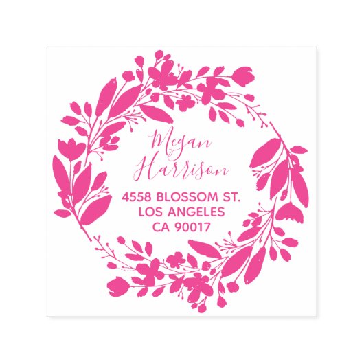 Bloemkrans Cursief Fuchsia retouradres Zelfinktende Stempel (Design)