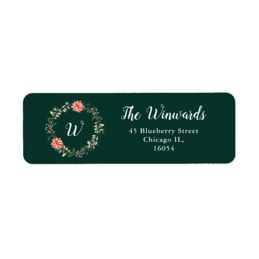 Bloemkrans en rode poinsettia bloemen etiket (Voorkant)