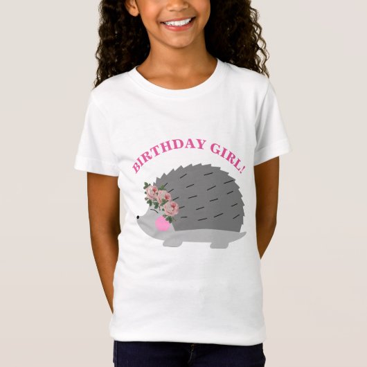 Bloemkrans Hedgehog Verjaardag Meisje T-shirt (Voorkant)