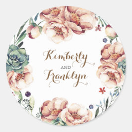 Bloemkrans  herfst waterverf bruiloft ronde sticker