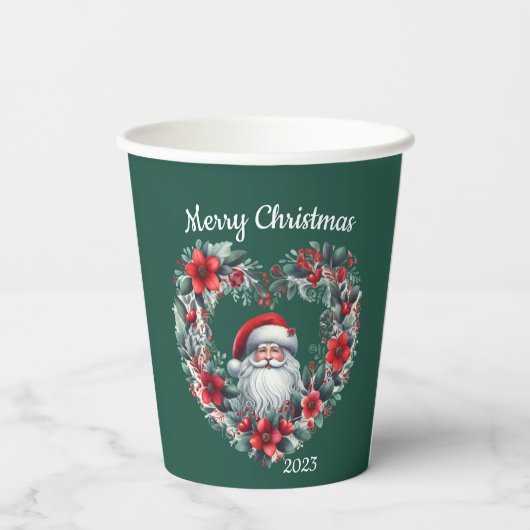 Bloemkrans - Kerstmis 2023 Sinterklaas Papieren Bekers (Achterkant)