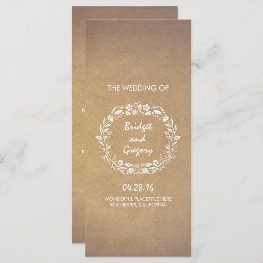Bloemkrans kraft stijl bruiloft programma's (Voorkant / Achterkant)