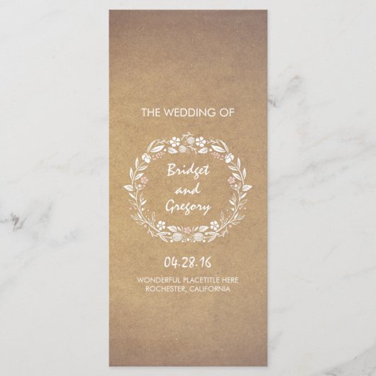 Bloemkrans kraft stijl bruiloft programma's (Voorkant)