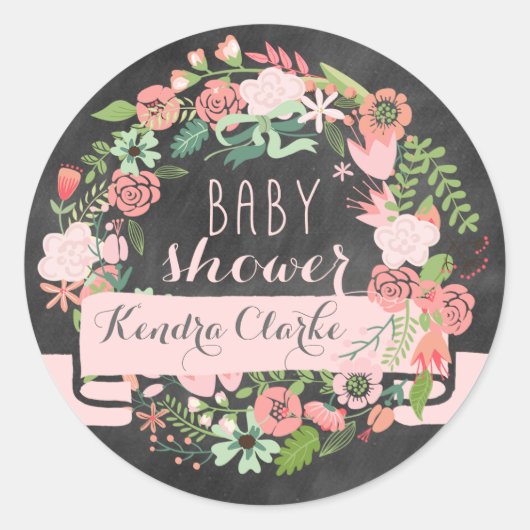 BLOEMKRANS KRIJTBORD | BABY SHOWERS STICKERS (Voorkant)