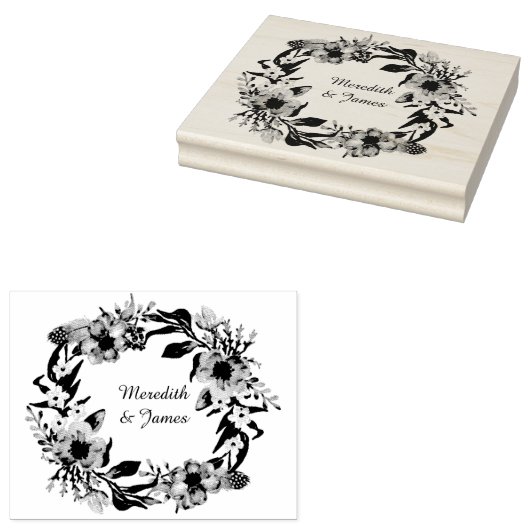 Bloemkrans met bladeren en takjes rubberstempel (Gestempeld)