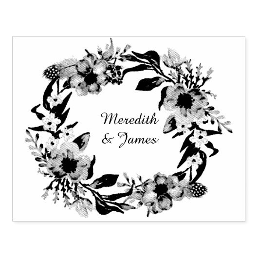 Bloemkrans met bladeren en takjes rubberstempel (Afrduk)