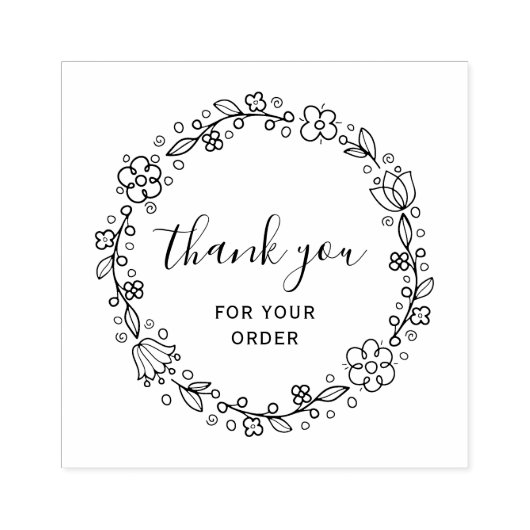 Bloemkrans zwart script dank u rubber stempel (Afrduk)