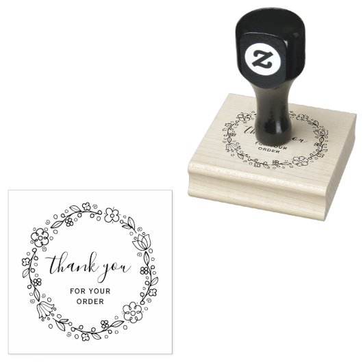 Bloemkrans zwart script dank u rubber stempel (Gestempeld)