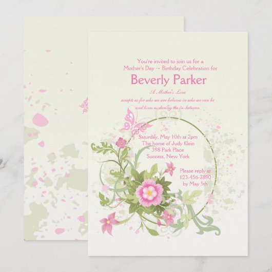 Bloemkrescent Moederdag Uitnodiging (Voorkant / Achterkant)