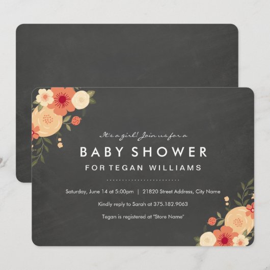 bloemkrijtbord | uitnodiging tot baby shower (Voorkant / Achterkant)