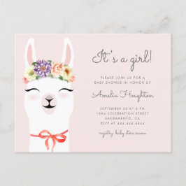 Bloemkroon en Baby shower van Llama Girl Uitnodiging Briefkaart