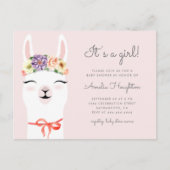Bloemkroon en Baby shower van Llama Girl Uitnodiging Briefkaart (Voorkant)