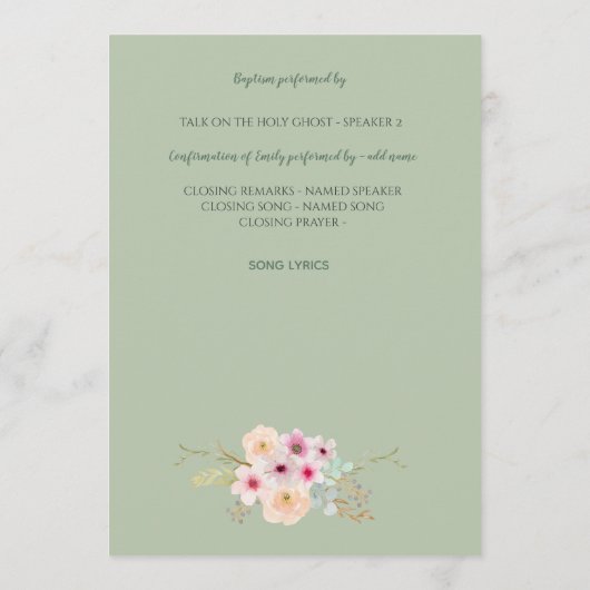 Bloemkruis BAUTIZO Doop Baptism Programma Programmakaart (Achterkant)