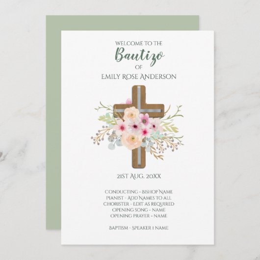 Bloemkruis BAUTIZO Doop Baptism Programma Programmakaart (Voorkant / Achterkant)