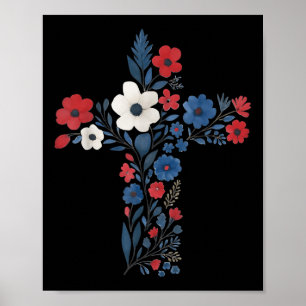 Bloemkruis Christelijk 4 juli Patriottische Vrouwe Poster