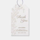 Bloemkruis dank je eerste heilige communie cadeaulabel (Voorkant)
