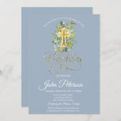 Bloemkruis Doop Stofblauw Kaart (Voorkant / Achterkant)