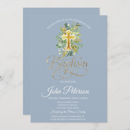 Bloemkruis Doop Stofblauw Kaart (Voorkant / Achterkant)