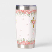 Bloemkruis gelovig geschenk geïsoleerde drinkbeker (Achterkant)