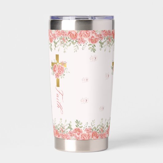 Bloemkruis gelovig geschenk geïsoleerde drinkbeker (Voorkant)