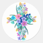 Bloemkruis Klassieke Ronde Sticker (Voorkant)