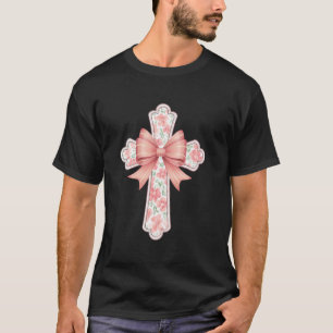 Bloemkruis met strik Christelijk geloof Pasen Lent T-shirt
