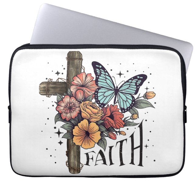 Bloemkruis van het geloof laptop sleeve (Voorkant)
