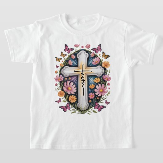 Bloemkruis van het geloof t-shirt (Laagn)