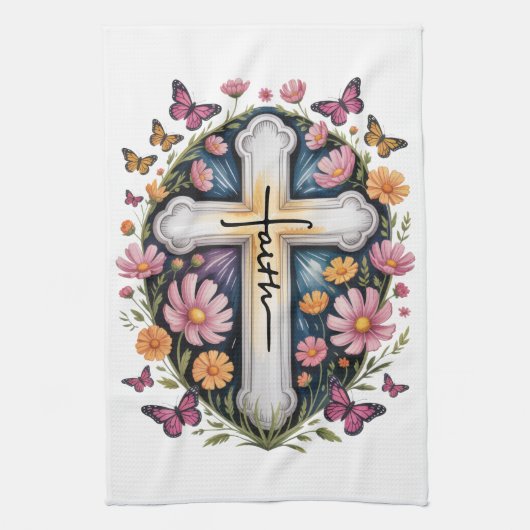 Bloemkruis van het geloof theedoek (Verticaal)