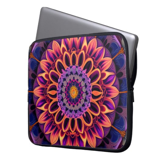 Bloemkunst in regenboog fractale stijl laptop sleeve (Voorkant Links)