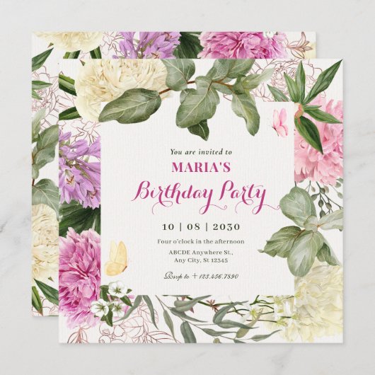 Bloemkunst verjaardag kaart (Voorkant / Achterkant)