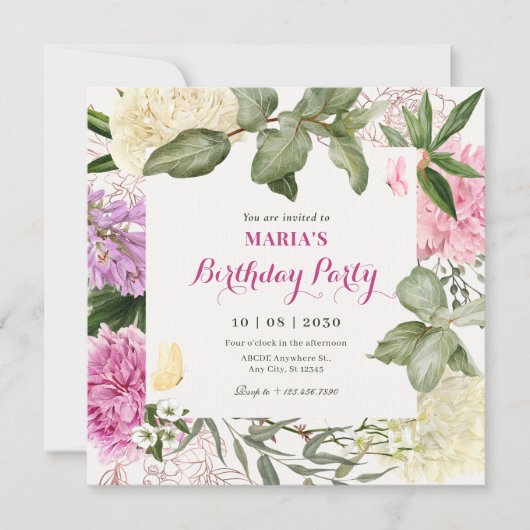 Bloemkunst verjaardag kaart (Voorkant)