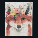 Bloemkweekforestvos Puzzel<br><div class="desc">Deze waterverf print bevat een zacht portret van een vossenvel met een bloemkroon | Door Grace Popp</div>