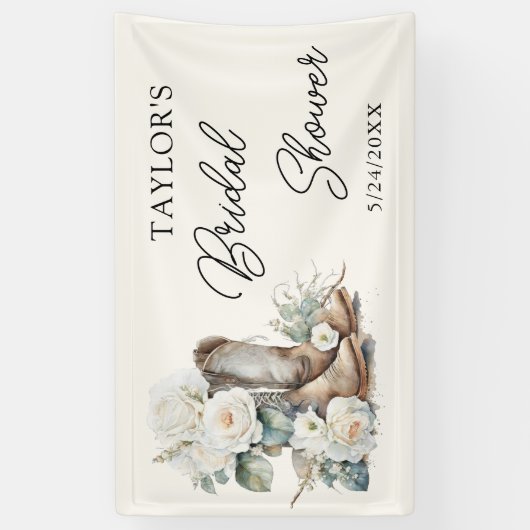 Bloemlaarzen en Bubble Western Vrijgezellenfeest Spandoek (Verticaal)