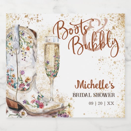 Bloemlaarzen en Bubbly Western Land Sparkling Wijnetiket (Enkel label)