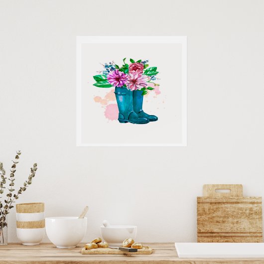 Bloemlaarzen Waterverf – Spring Art Print (Keuken)
