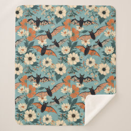 Bloemlappendeken Halloween Vleermuizen & Bloemen Sherpa Deken