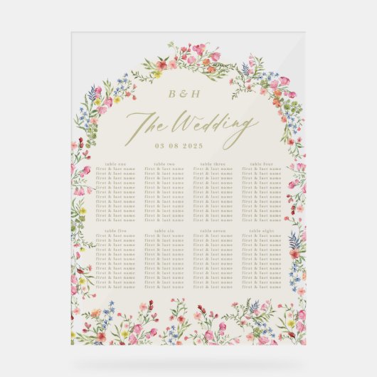 Bloemlente bruiloft welkom tafel zitplaatsen acryl bord (Voorkant)