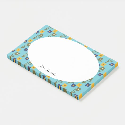 Bloemleraar Aqua Aangepaste Naam Post-it® Notes (Schuin)