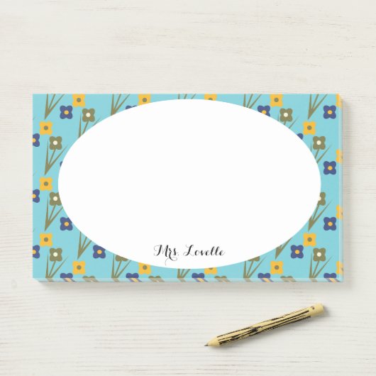 Bloemleraar Aqua Aangepaste Naam Post-it® Notes (Op bureau)