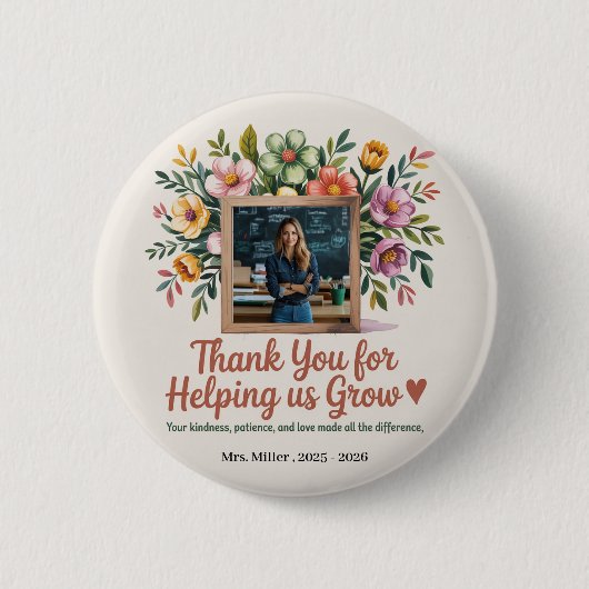 Bloemleraar Button – Dank u Cadeau (Voorkant)