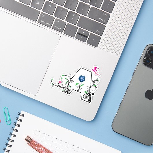 Bloemletter A Sticker (Laptop met iPhone)